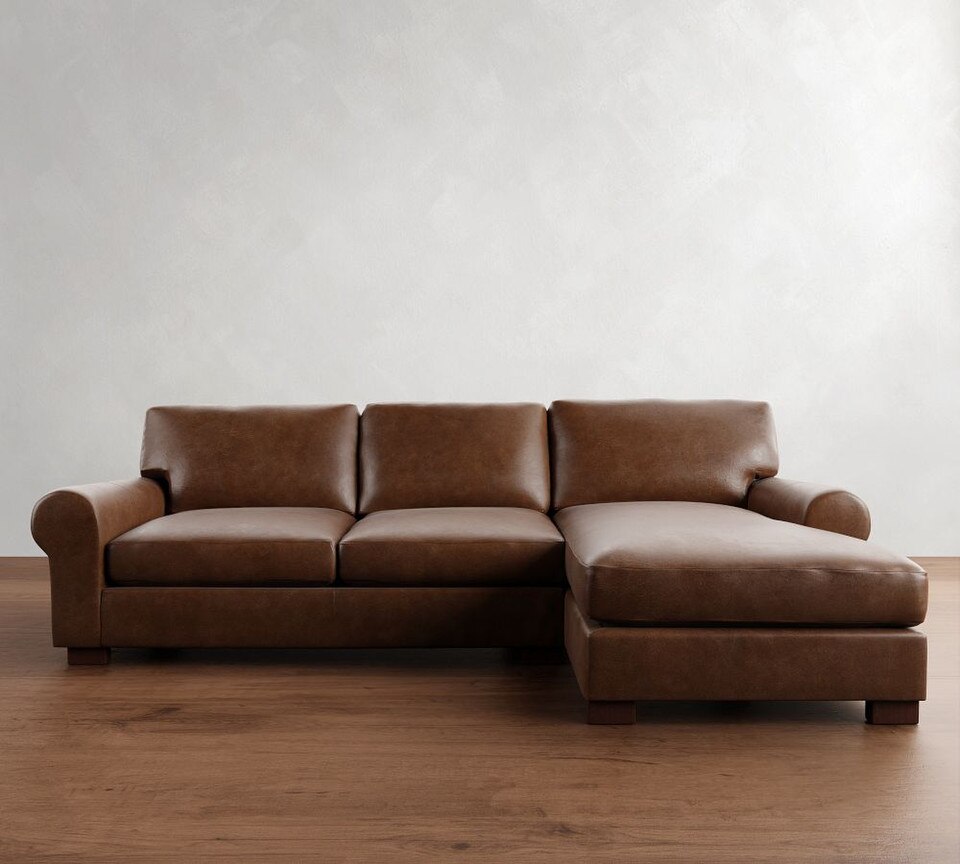 Turner Roll Arm Leather Sofa Chaise Sectional (282 cm)