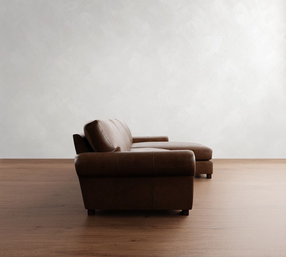 Turner Roll Arm Leather Sofa Chaise Sectional (282 cm)