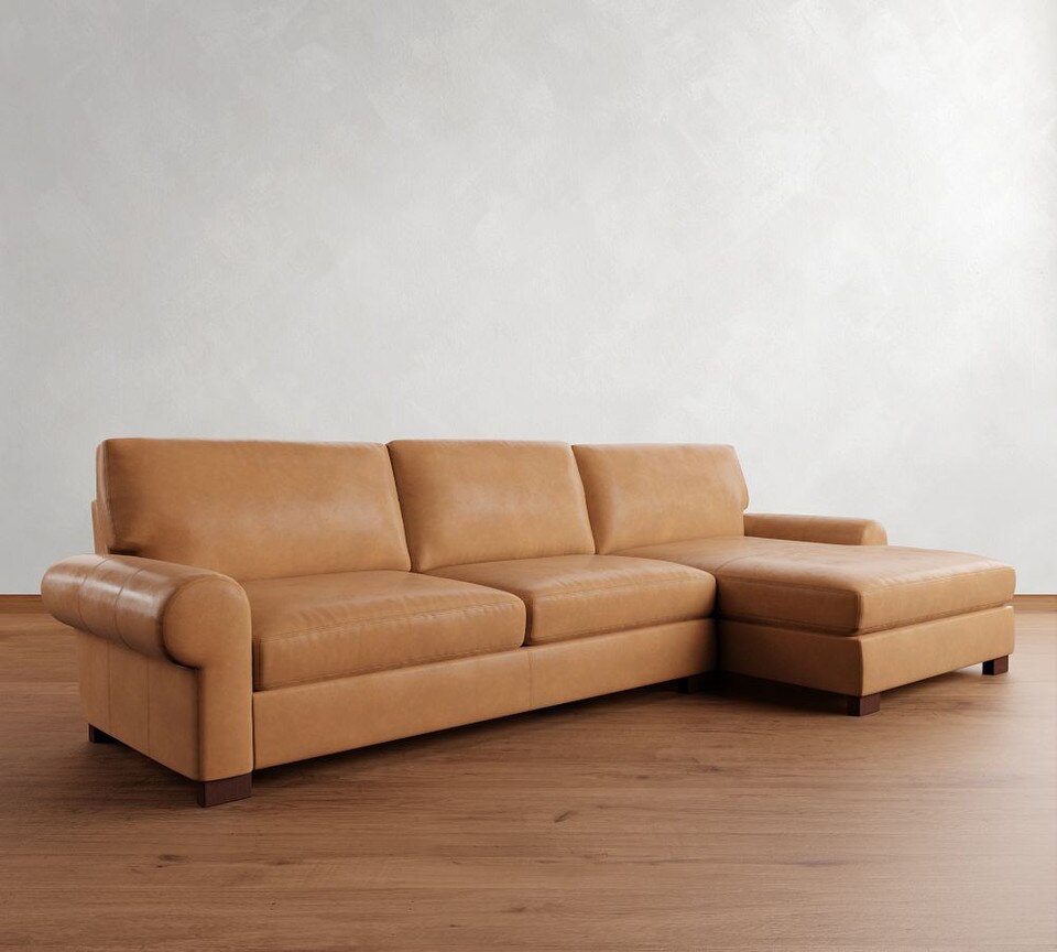 Turner Roll Arm Leather Sofa Chaise Sectional (282 cm)