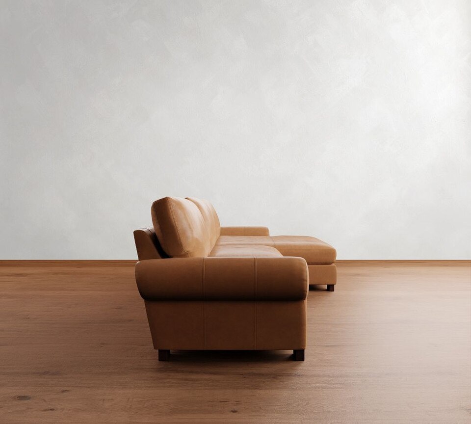 Turner Roll Arm Leather Sofa Chaise Sectional (282 cm)