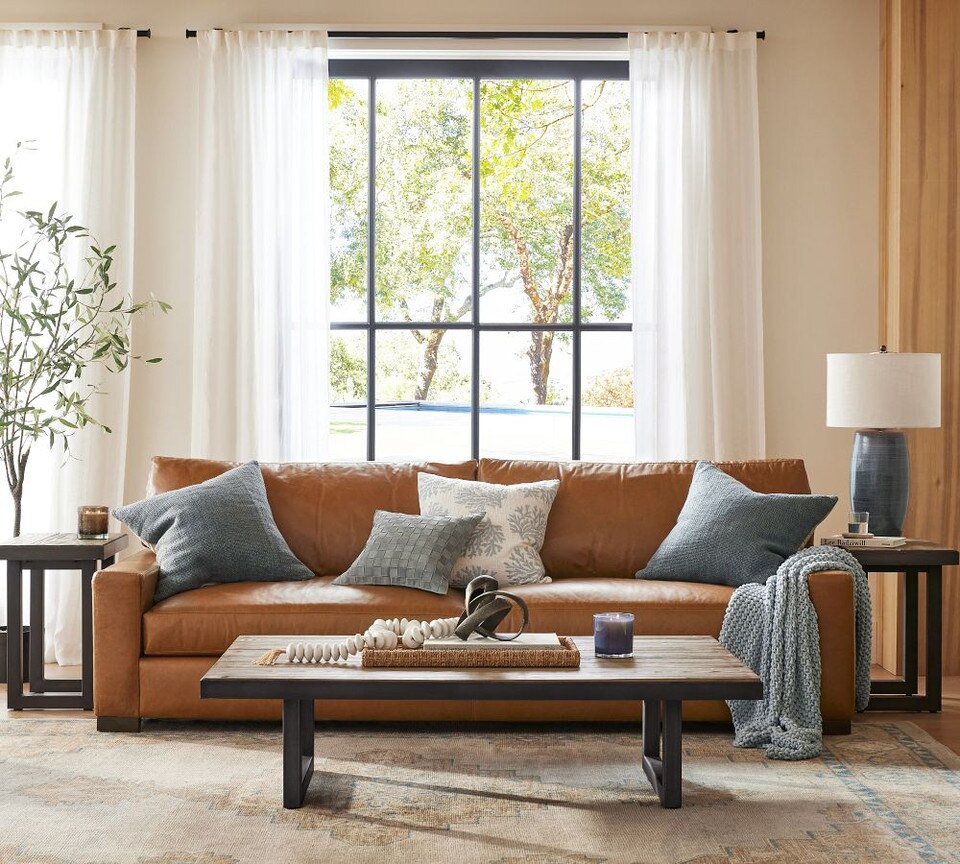 Turner Square Arm Leather 3-Piece L-Sectional (288 cm)