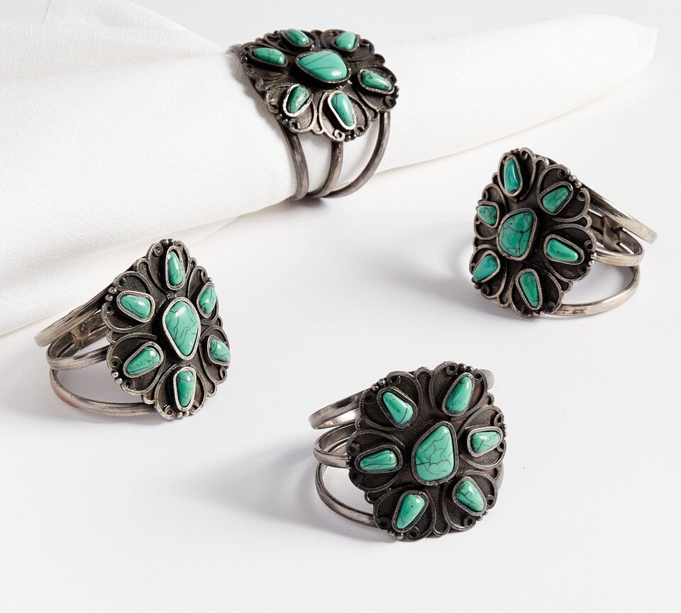 Handcrafted Turquoise Napkin Rings - Set of 4
