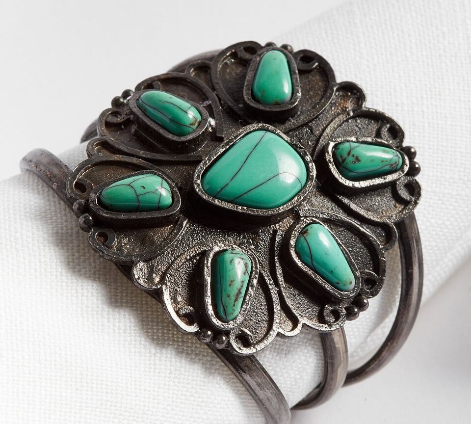 Handcrafted Turquoise Napkin Rings - Set of 4