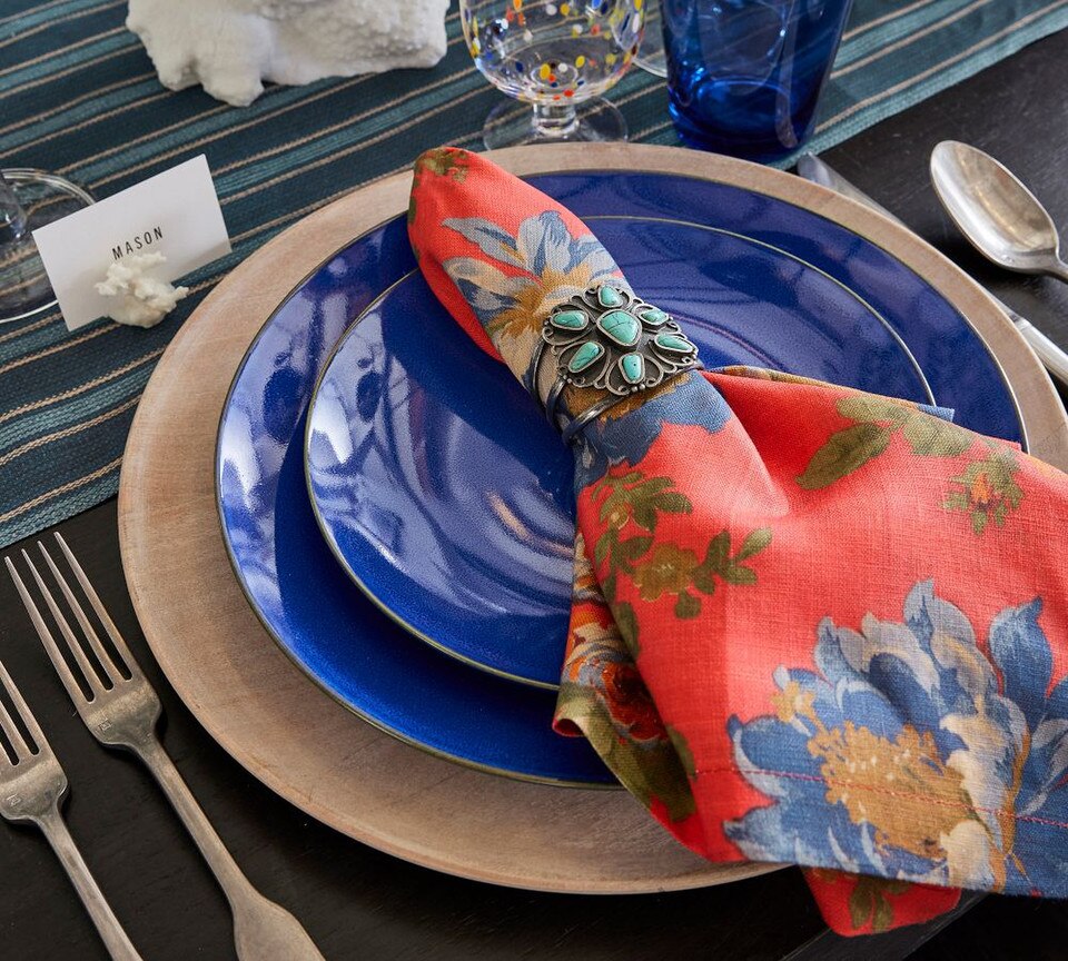 Handcrafted Turquoise Napkin Rings - Set of 4