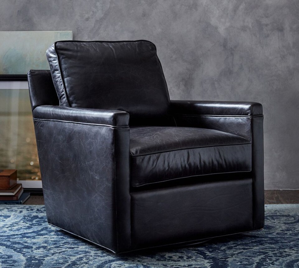 Tyler Square Arm Leather Swivel Armchair (76 cm)