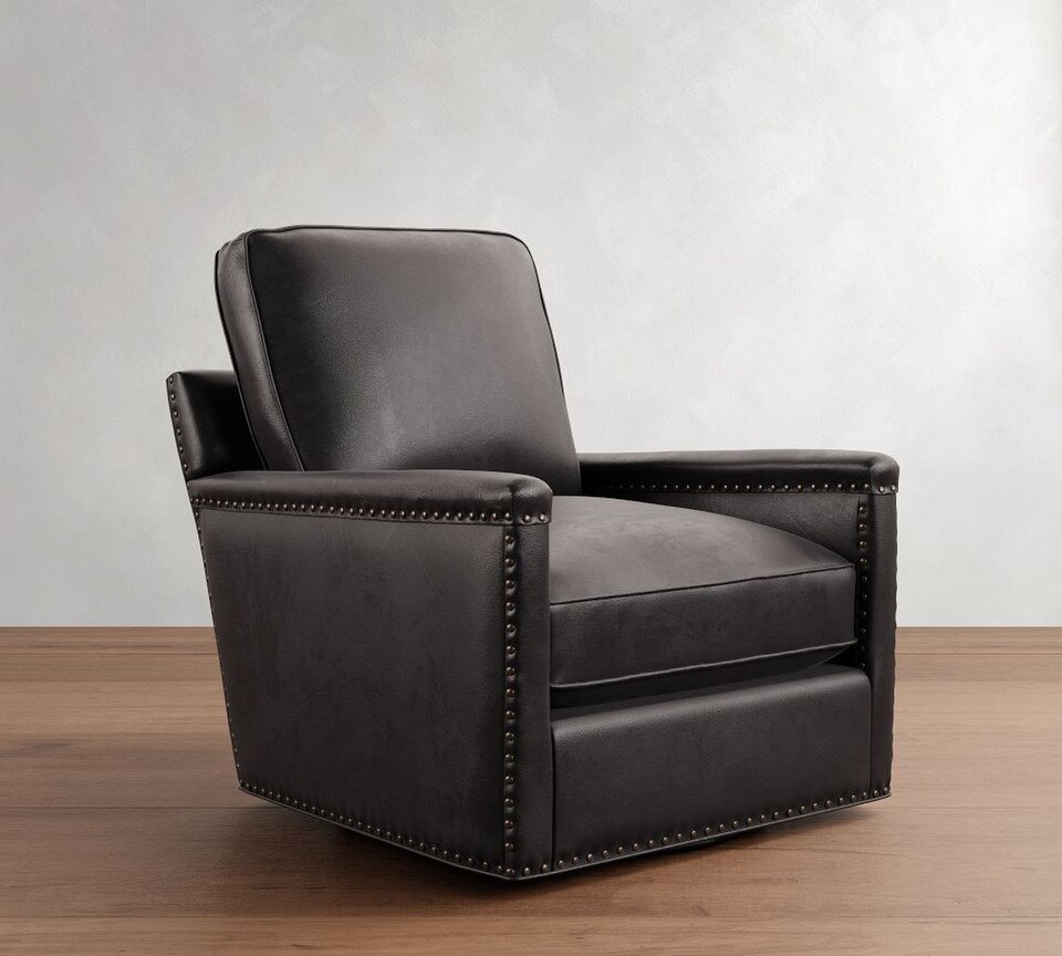 Tyler Square Arm Leather Swivel Armchair (76 cm)