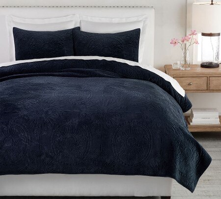 Velvet Medallion Coverlet Pillowcases Midnight Pottery Barn