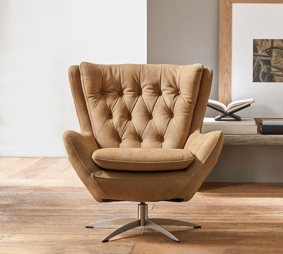 Wells Tufted Leather Swivel Chair