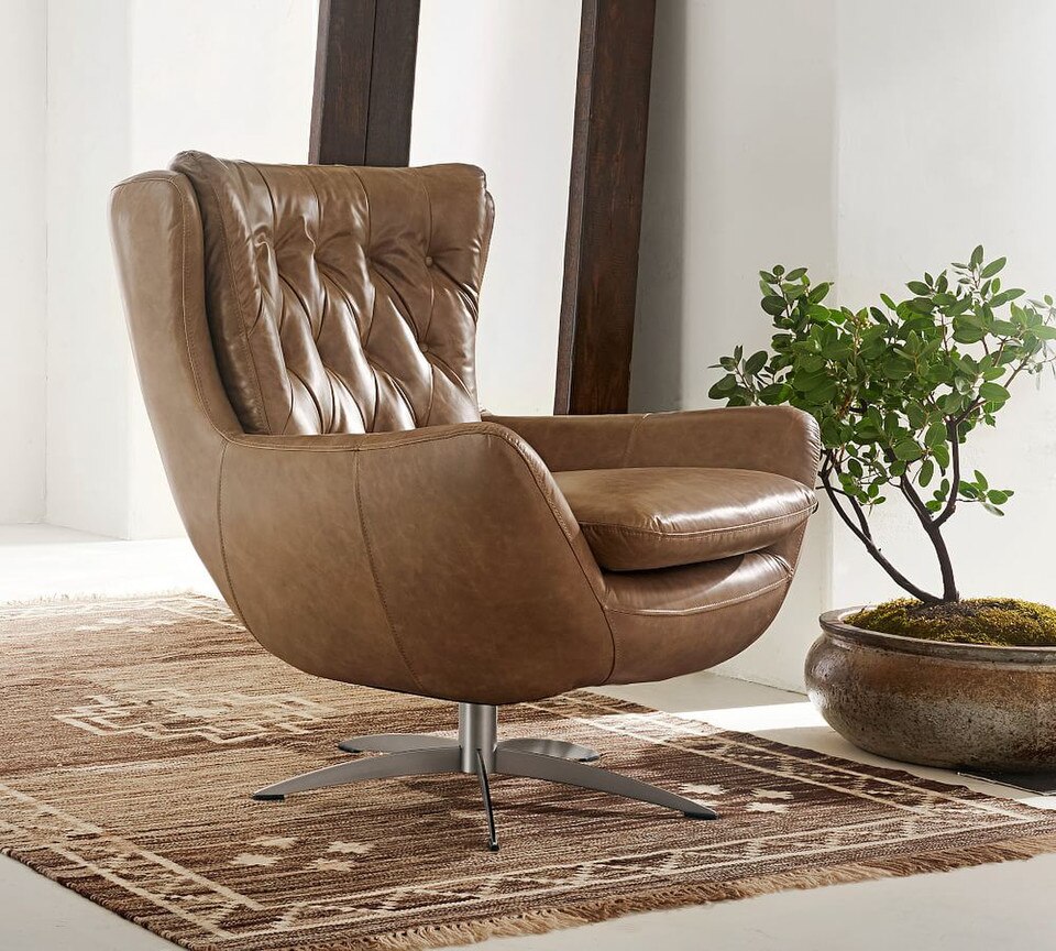 Wells Tufted Leather Swivel Chair