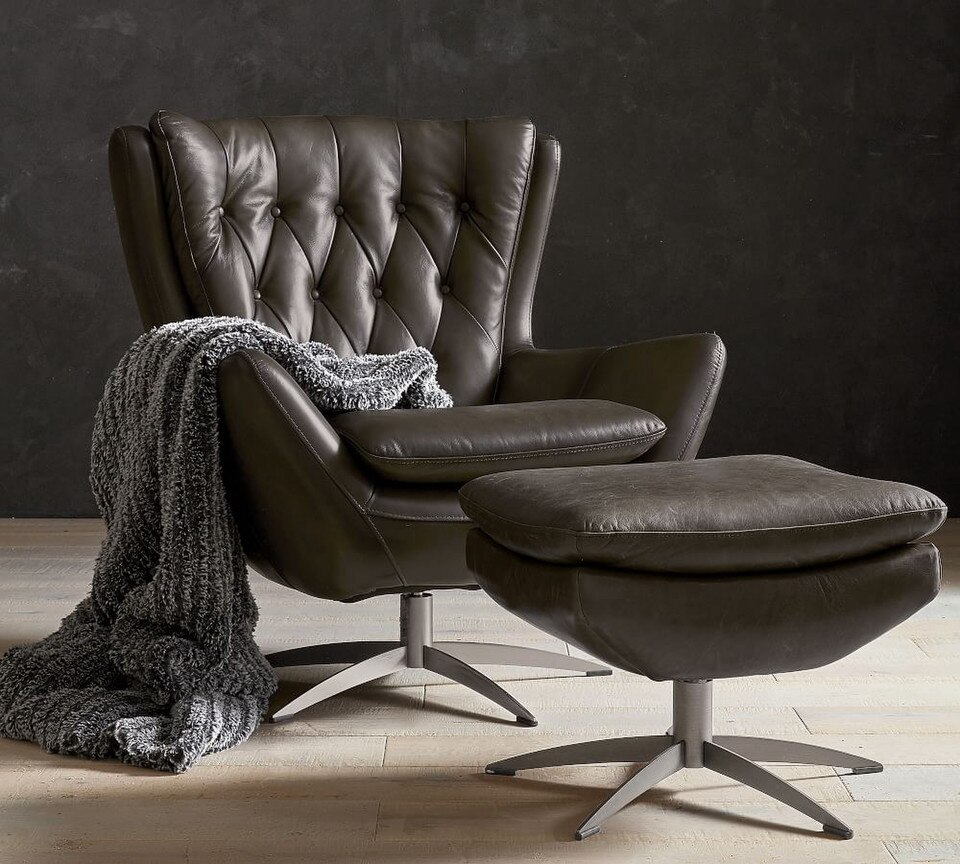 Wells Tufted Leather Swivel Chair