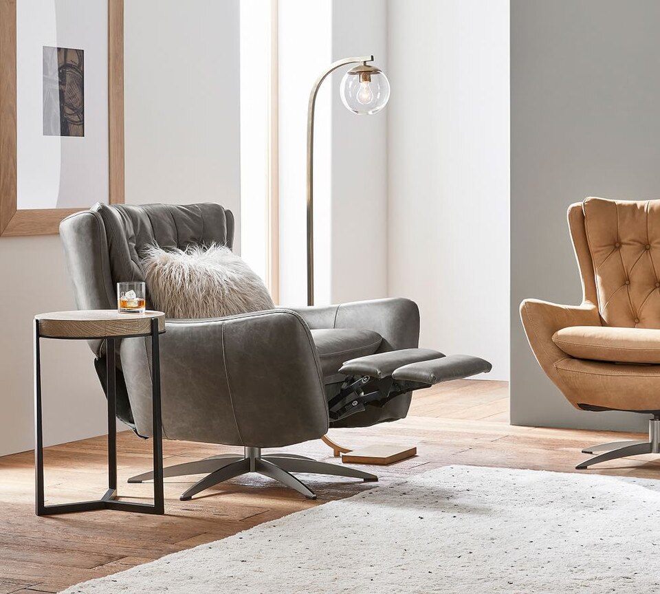 Wells Tufted Leather Swivel Recliner