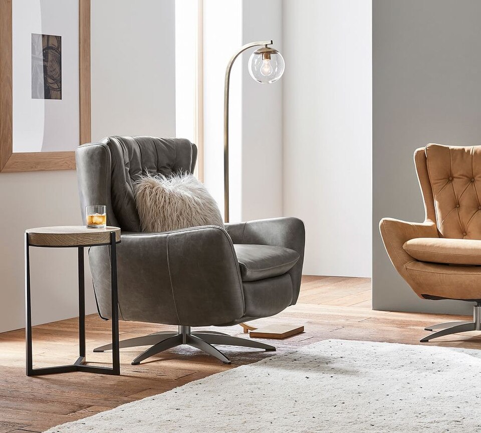 Wells Tufted Leather Swivel Recliner