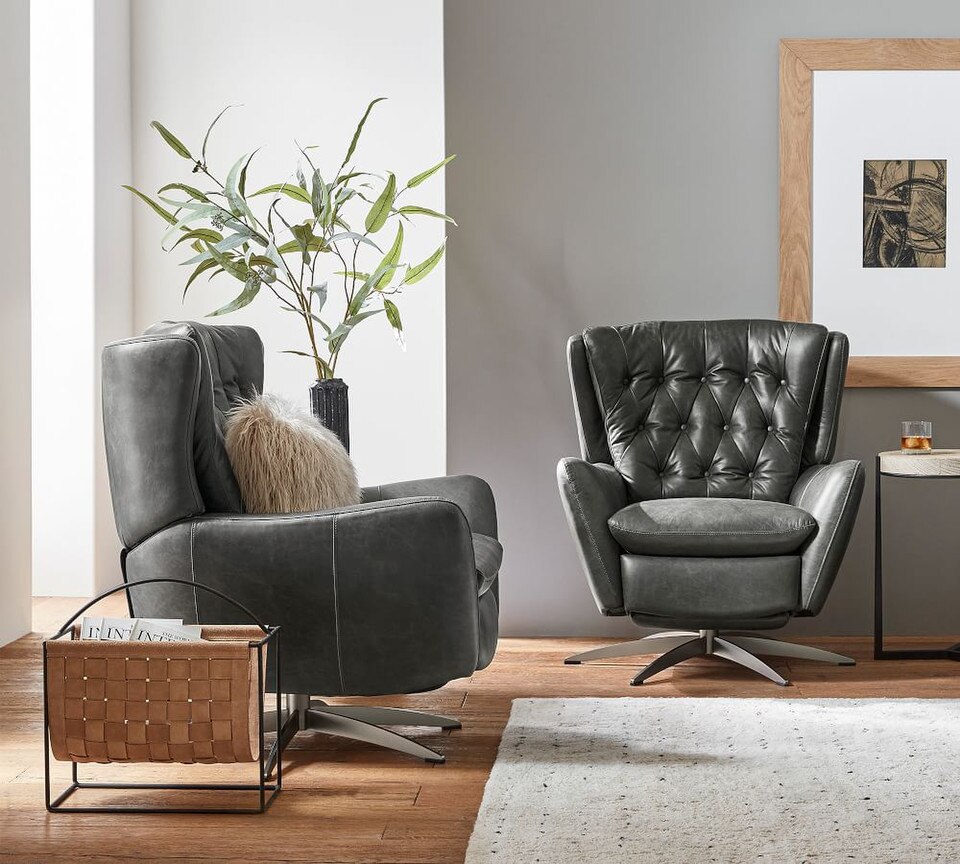 Wells Tufted Leather Swivel Recliner