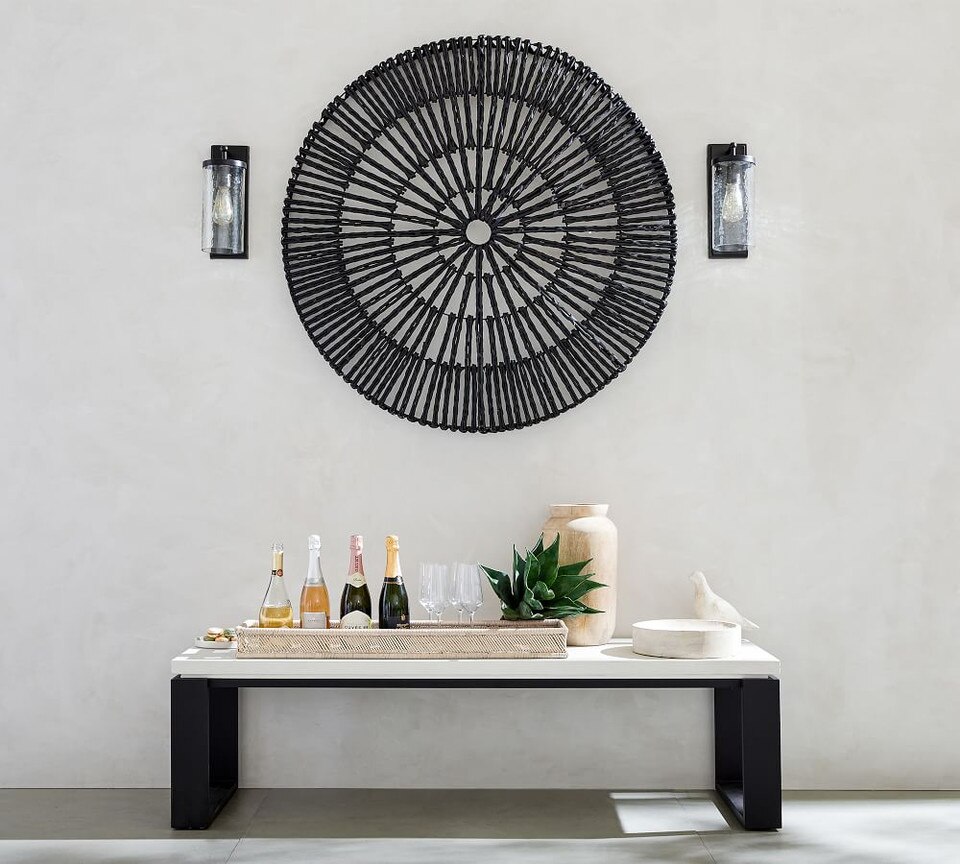 Handwoven Willow Wheel Wall Art - Black, 122 cm