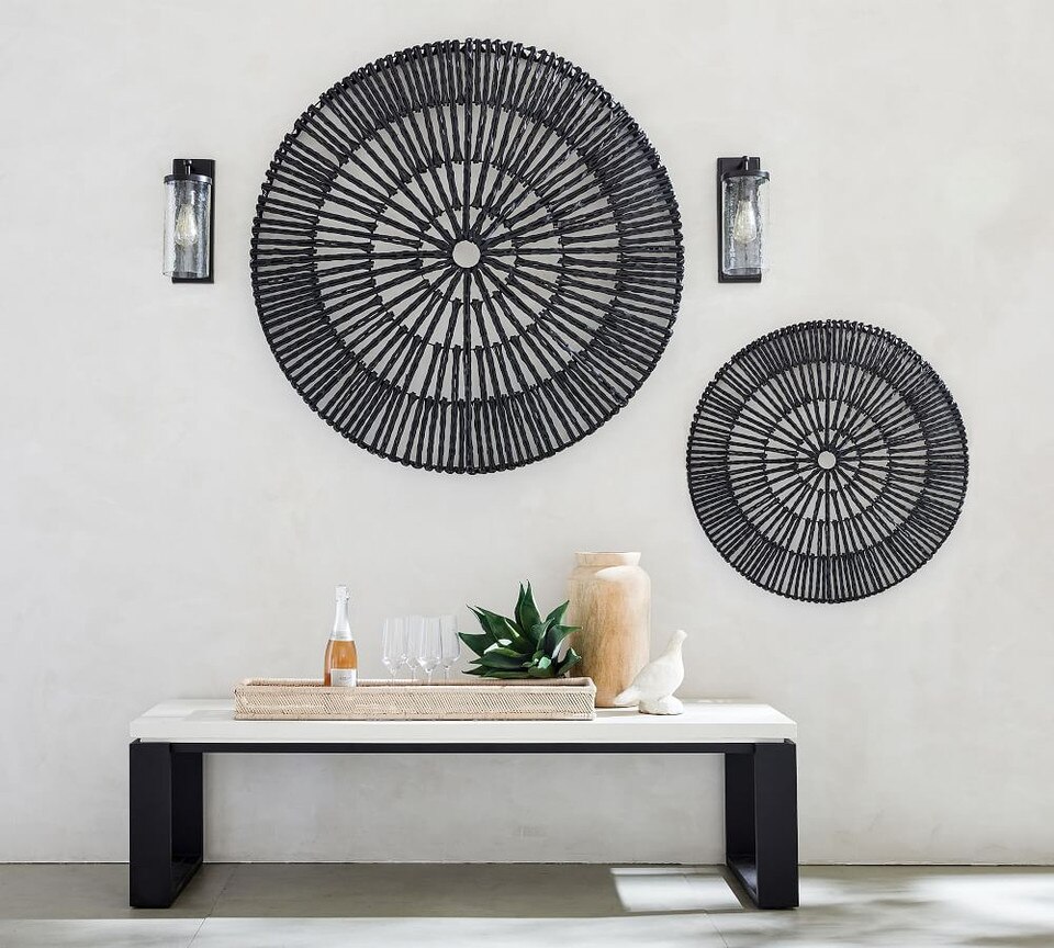 Handwoven Willow Wheel Wall Art - Black, 122 cm