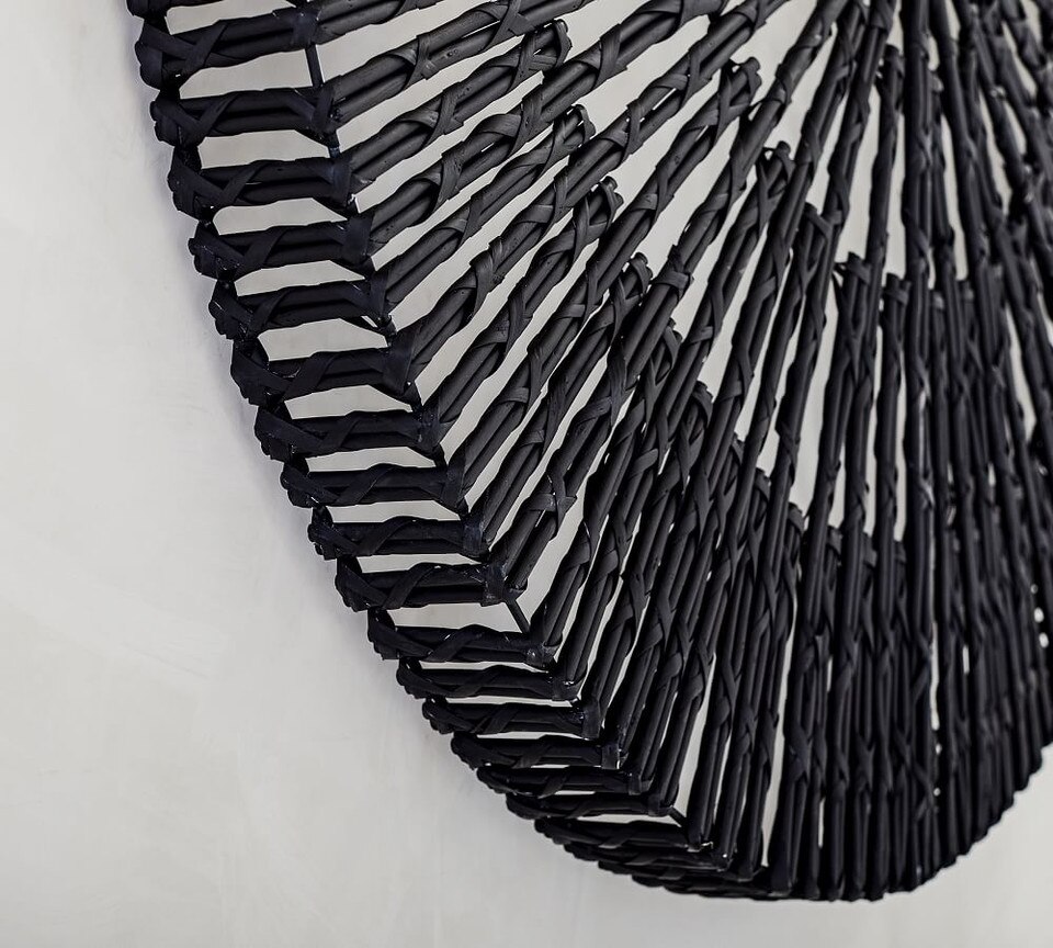 Handwoven Willow Wheel Wall Art - Black, 122 cm